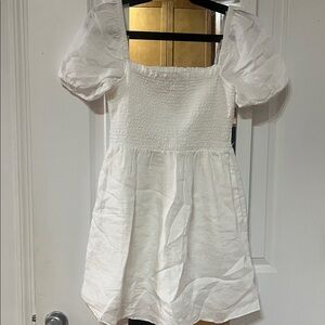J. Crew white linen puff sleeve smocked dress